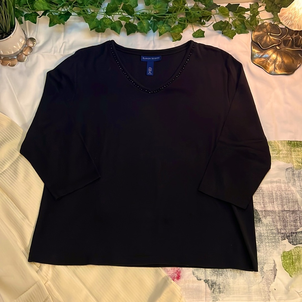 KAREN SCOTT black, mid sleeved shirt